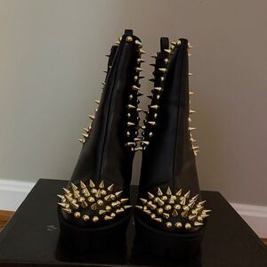 Cape Robbin Black and Gold Studded Jagged Heeled Boots